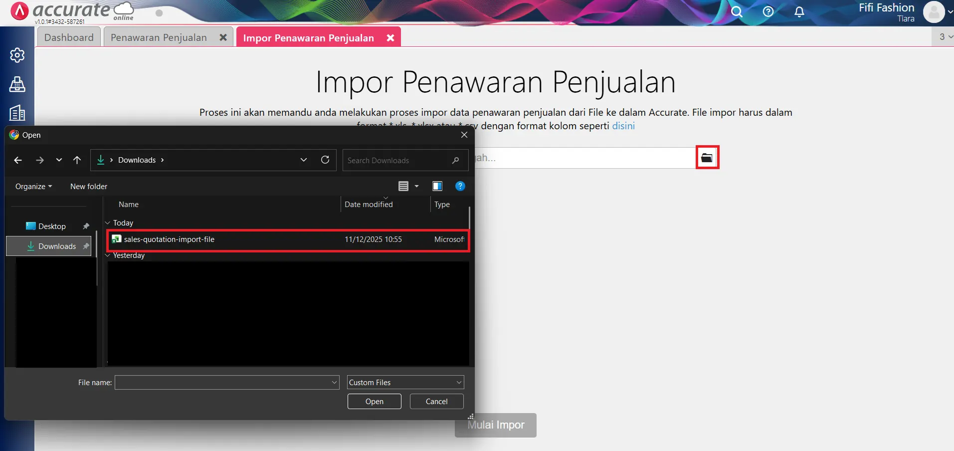 impor transaksi penawaran penjualan